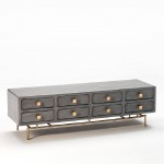 Tv Furniture 160X45X50 Metal Gold Wood Grey