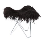 Sheepskin foot rests, long hairs FLYING GOOSE ICELAND chrome foot (black)