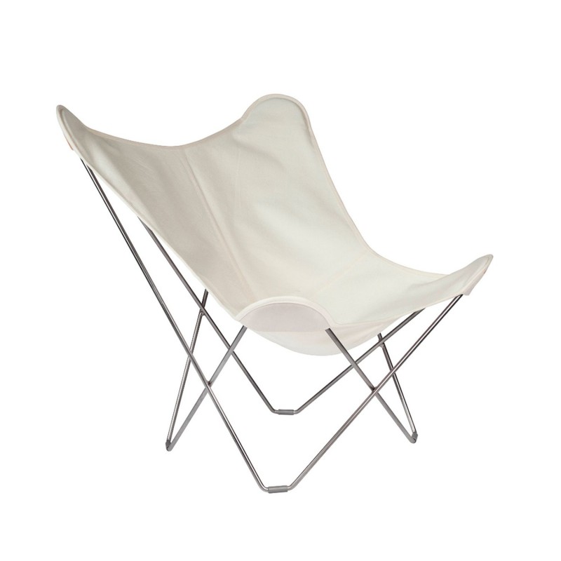 Vegetable butterfly chair in fabric Sumbrella SUNSHINE MARIPOSA chrome foot (white, ivory) - image 54063