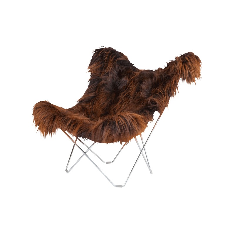 Sheepskin butterfly chair, iceland MARIPOSA long hair chrome foot (brown) - image 54151