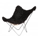 Sheepskin butterfly chair, short hair ICELAND MARIPOSA chrome foot (black)