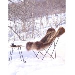 Sheepskin butterfly chair, long hair ICELAND MARIPOSA black metal foot (brown)