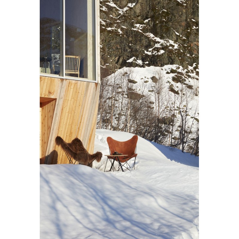 Sheepskin butterfly chair, long hair ICELAND MARIPOSA black metal foot (brown) - image 54171