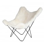 Sheepskin butterfly chair, short hair ICELAND MARIPOSA foot black metal (white)