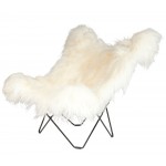 Sheepskin butterfly chair, long hair ICELAND MARIPOSA foot black metal (white)