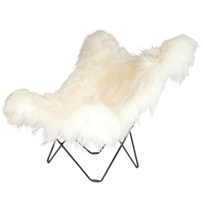 Sheepskin butterfly chair, long hair ICELAND MARIPOSA foot black metal (white) - image 54177