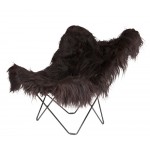 Sheepskin butterfly chair, long hair ICELAND MARIPOSA black metal foot (black)
