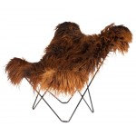 Sheepskin butterfly chair, long hair ICELAND MARIPOSA black metal foot (brown)