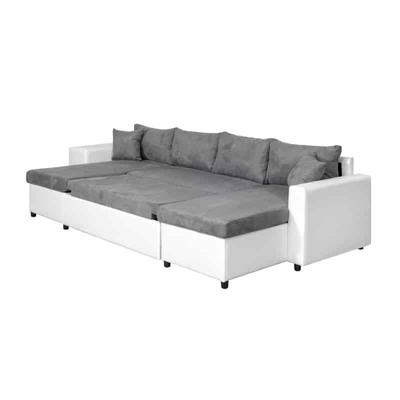 Sofa bed 6 places fabric PU microfiber Niche on the left KATIA Grey, white - image 54452