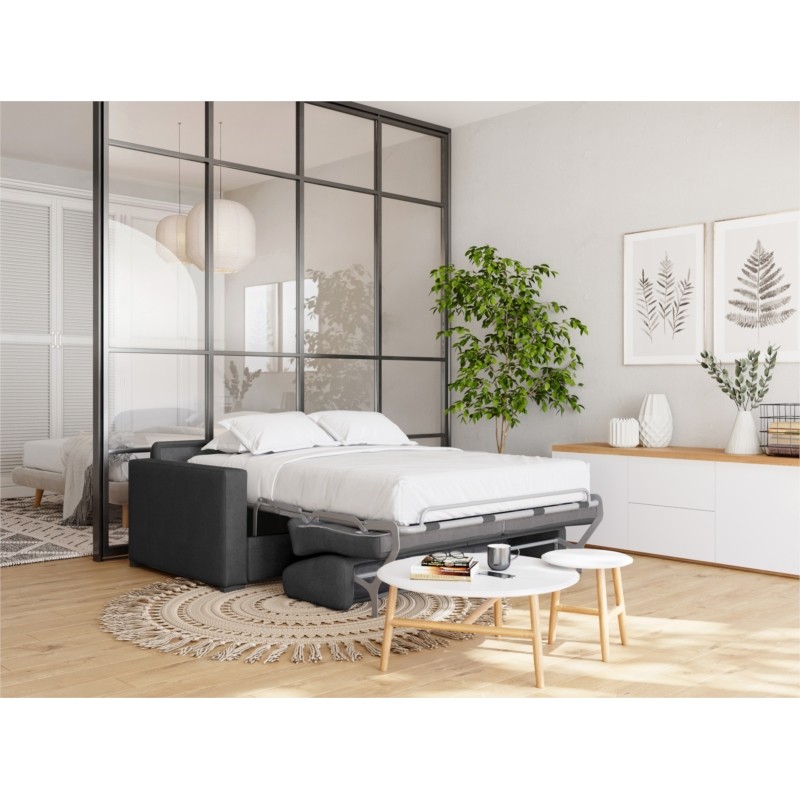 Sofa bed 3 places fabric Mattress 140 cm NOELISE Dark grey - image 54580
