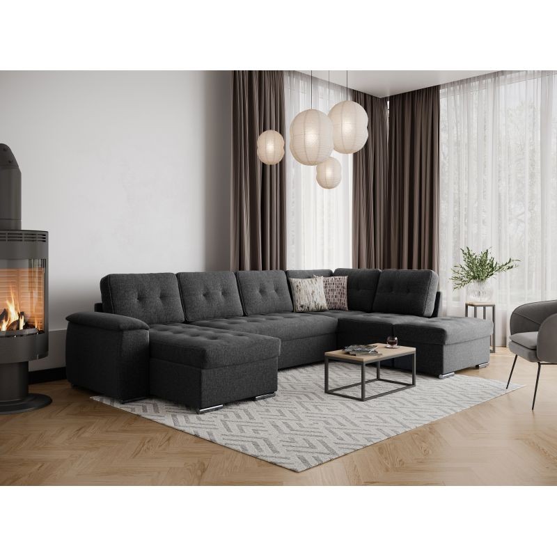 Corner sofa convertible 6 places fabric ROMAIN Dark grey - image 54805