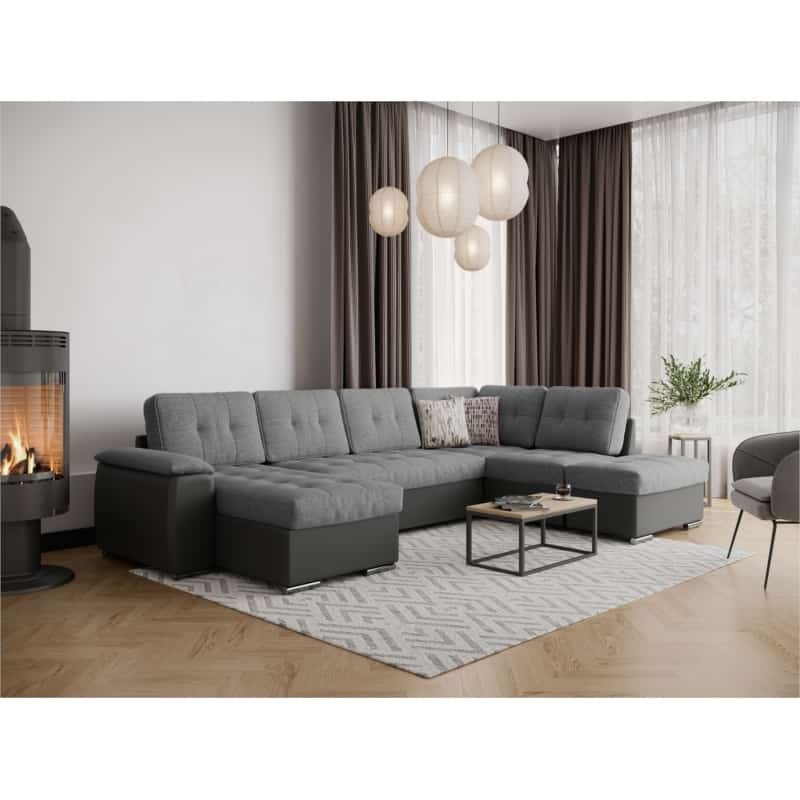 Sofa bed 6 places PU fabric ROMAIN Dark grey - image 54814