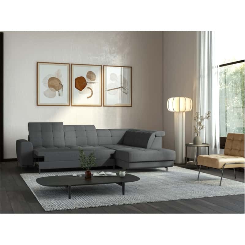 Corner sofa convertible 5 places headrest fabric VIKY Dark grey - image 54839