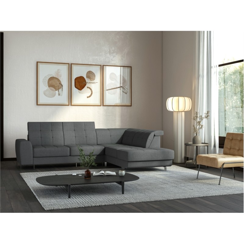 Corner sofa convertible 5 places headrest fabric VIKY Dark grey - image 54842