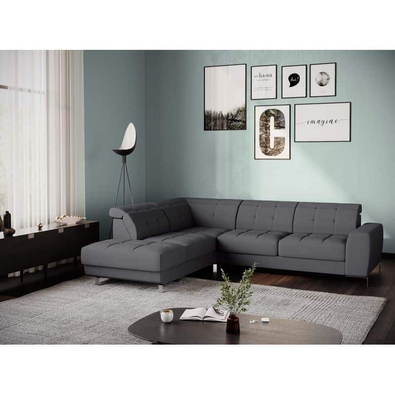 Corner sofa convertible 5 places headrest fabric VIKY Dark grey - image 54852