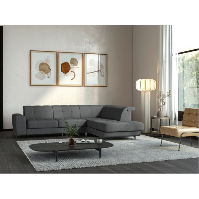 Corner sofa convertible 5 places headrest fabric VIKY Dark grey - image 54858