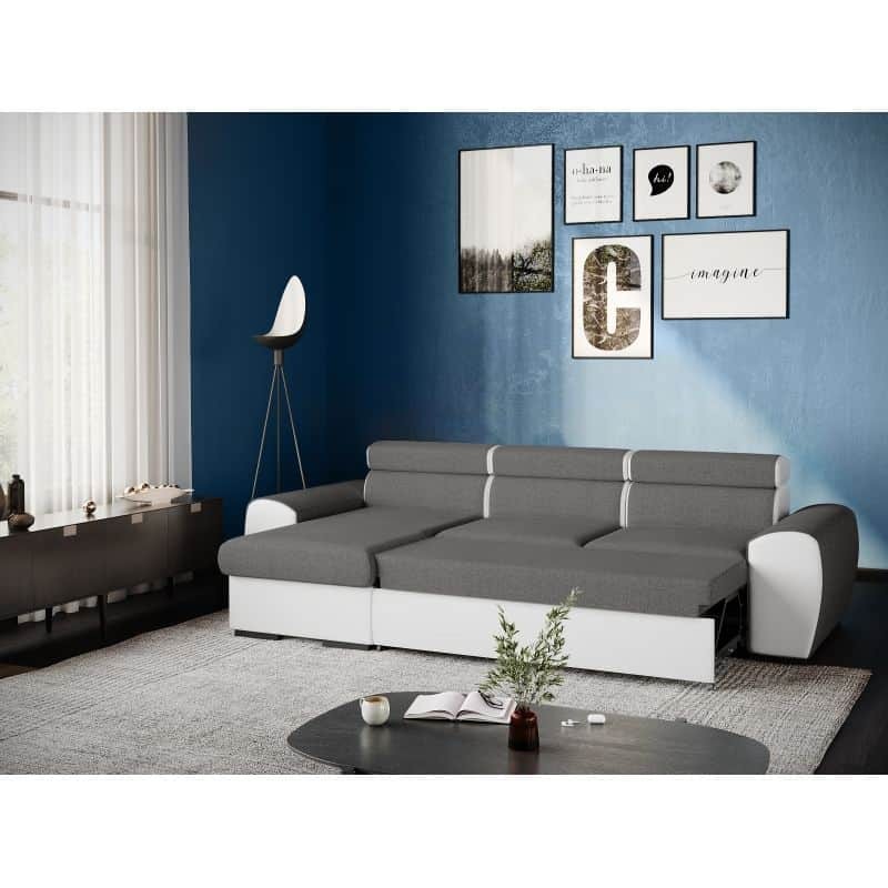 Corner sofa convertible 3 places headrest PU fabric ALI Grey, white - image 54900