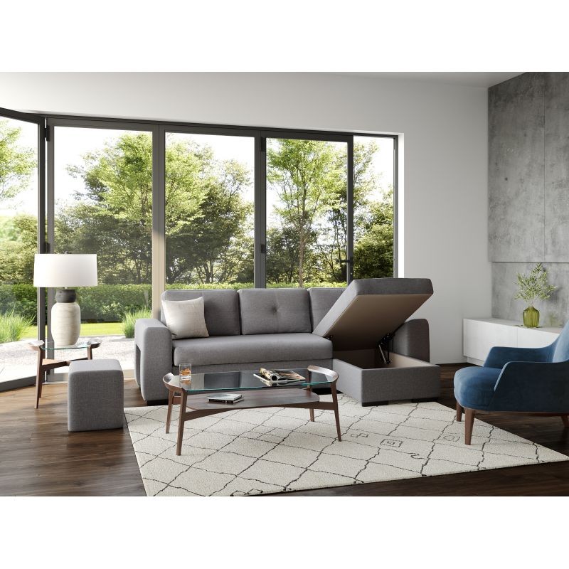 Convertible corner sofa 4 places fabric ADIL Light grey - image 54942