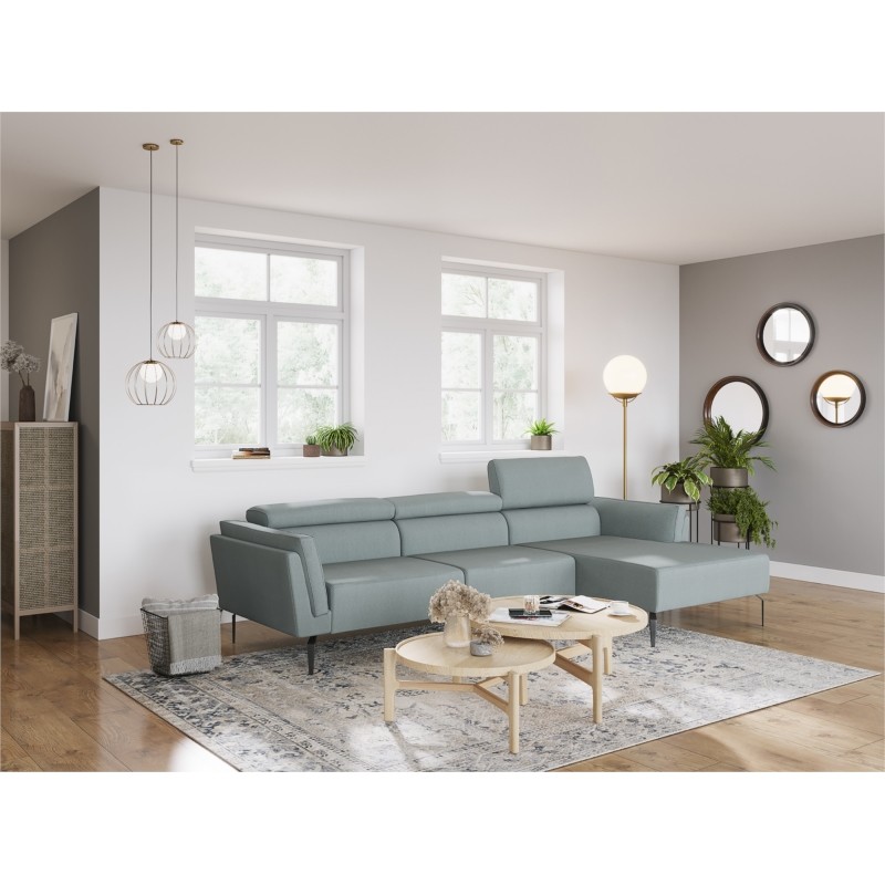 Corner sofa 4 places fabric feet metal Right Angle LULU Blue celadon - image 55070