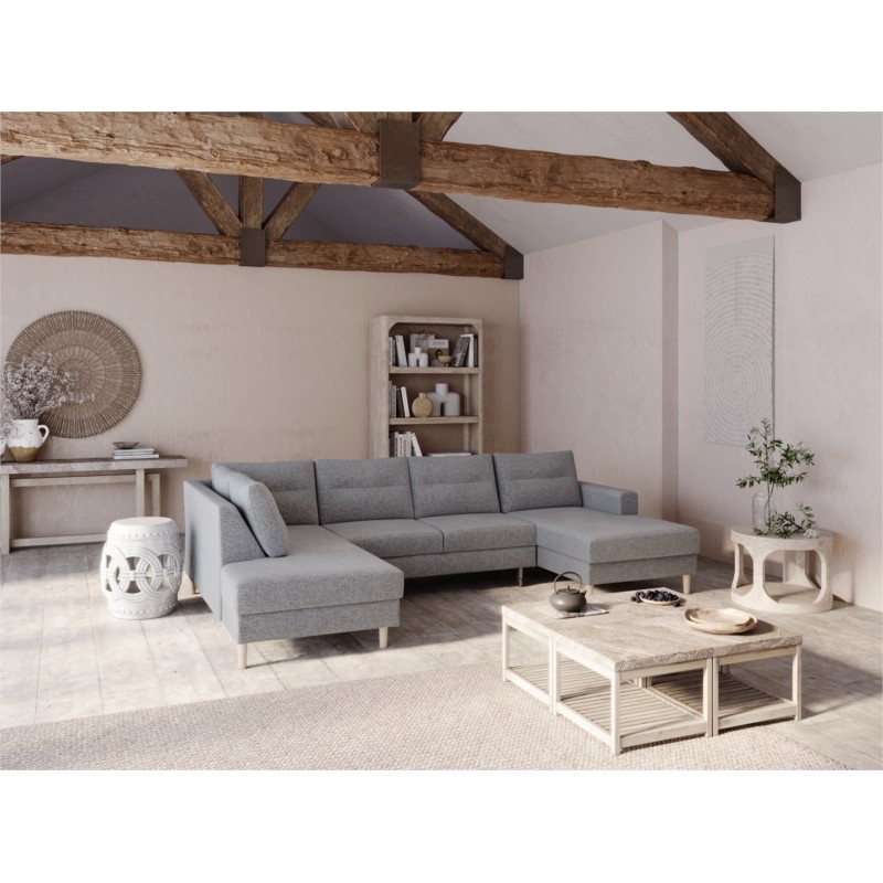 Convertible corner sofa 5 places fabric Left Angle OKTAV Light grey - image 55116