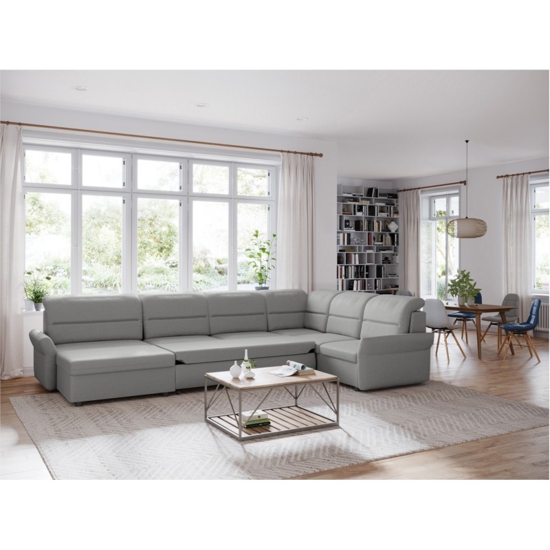 Modular corner sofa convertible 5 places fabric ADRIATIK Light grey - image 55195