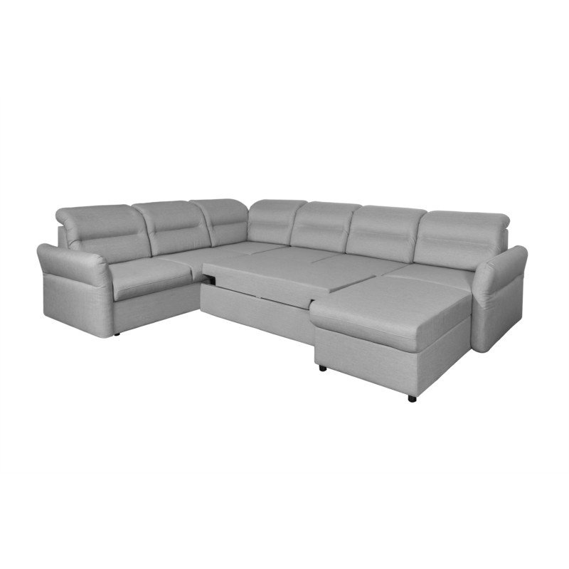 Modular corner sofa convertible 5 places fabric ADRIATIK Light grey - image 55200