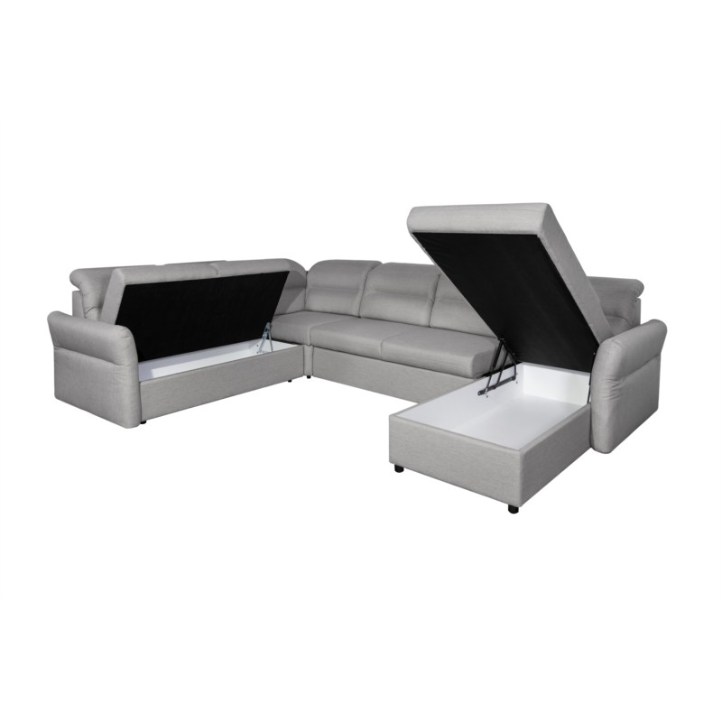 Modular corner sofa convertible 5 places fabric ADRIATIK Light grey - image 55201