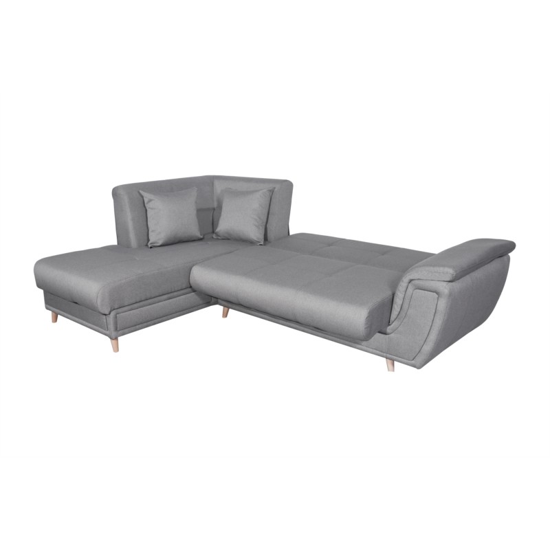 Convertible corner sofa 5 places fabric feet wood Left angle FORTY Grey - image 55251