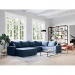 Convertible corner sofa 4 places fabric Right Angle STELA Oil Blue