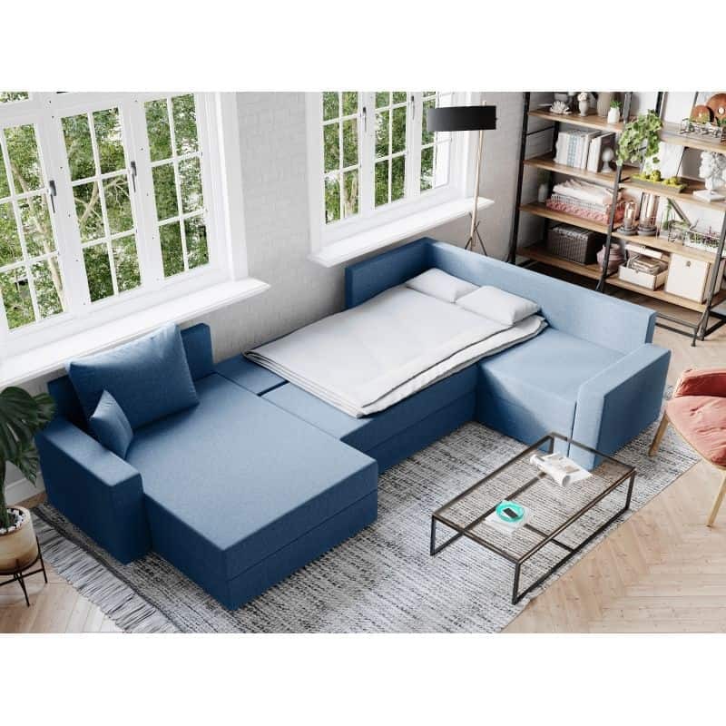 Convertible corner sofa 4 places fabric Right Angle STELA Oil Blue - image 55380