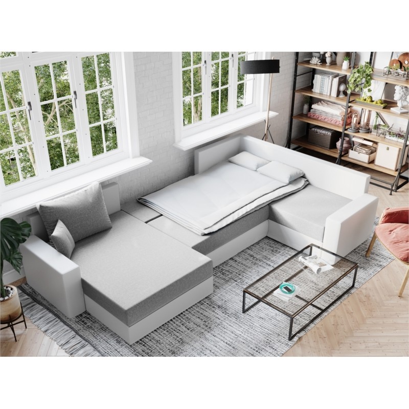 Convertible corner sofa 4 seater fabric PU Right Angle STELA Grey, white - image 55388