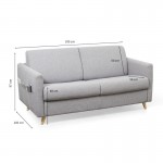 Quick sleeping sofa fabric 3 places TAMY (Light grey)