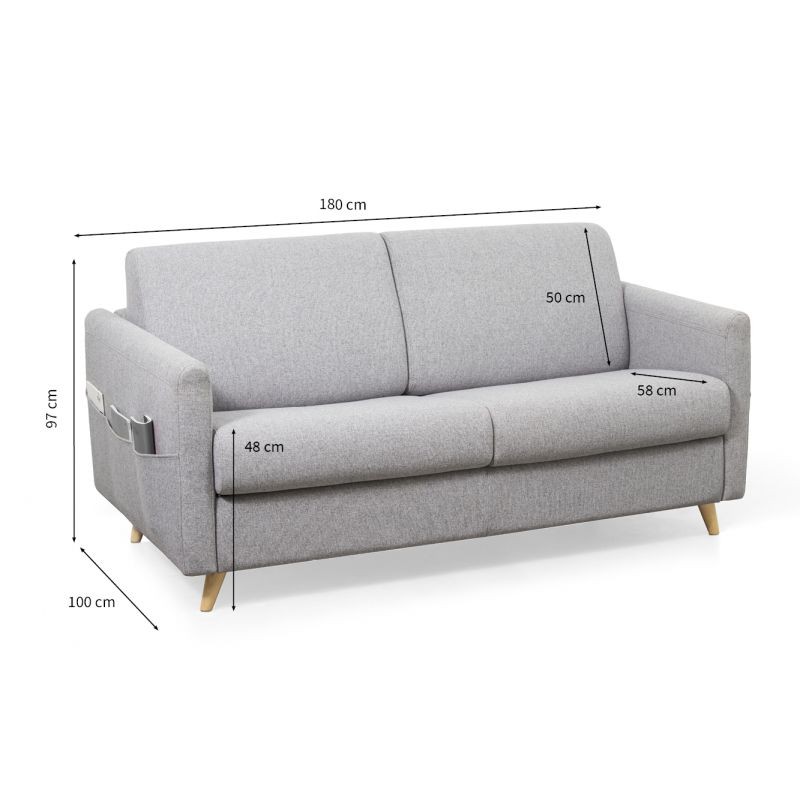 Quick sleeping sofa fabric 3 places TAMY (Light grey) - image 55453