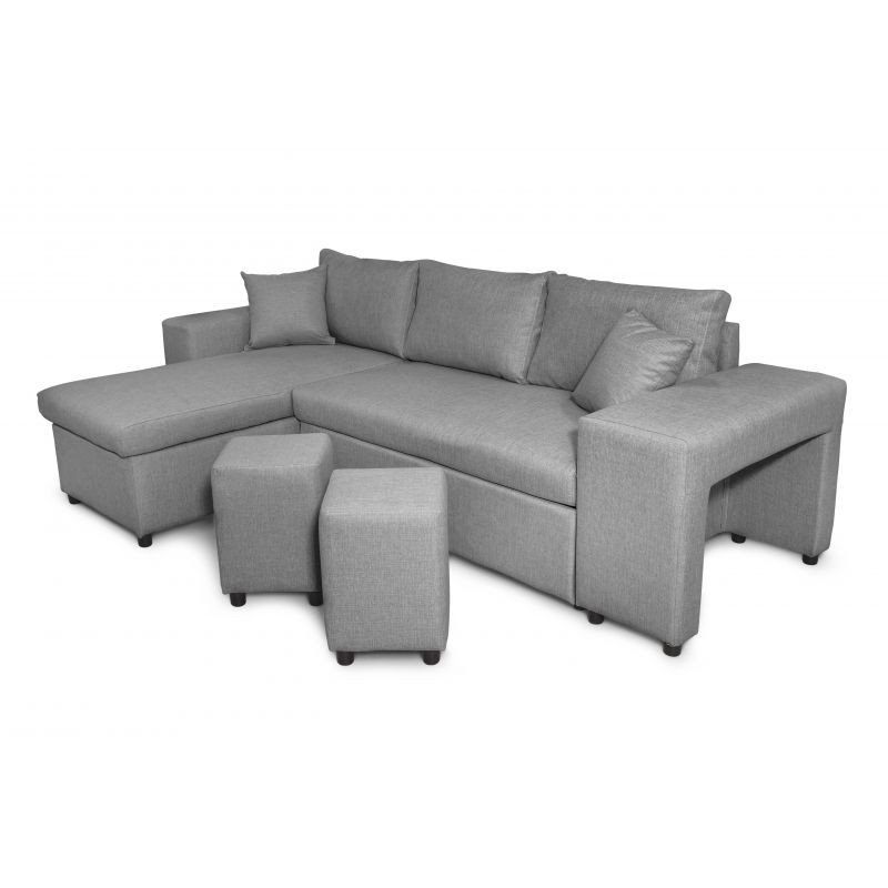 Corner sofa 3 places fabric pouf on the right shelf on the left ADRIEN (Light grey) - image 55473