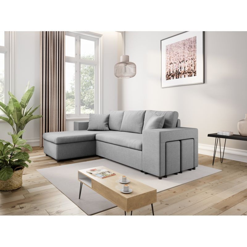 El sofá de esquina 3 coloca el puf de tela en el estante derecho a la izquierda ADRIEN (gris claro) - image 55474