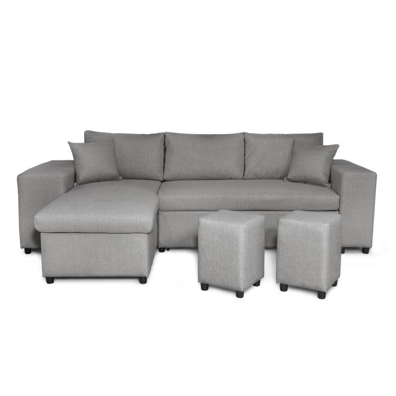 Corner sofa 3 places fabric pouf on the right shelf on the left ADRIEN (Light grey) - image 55479