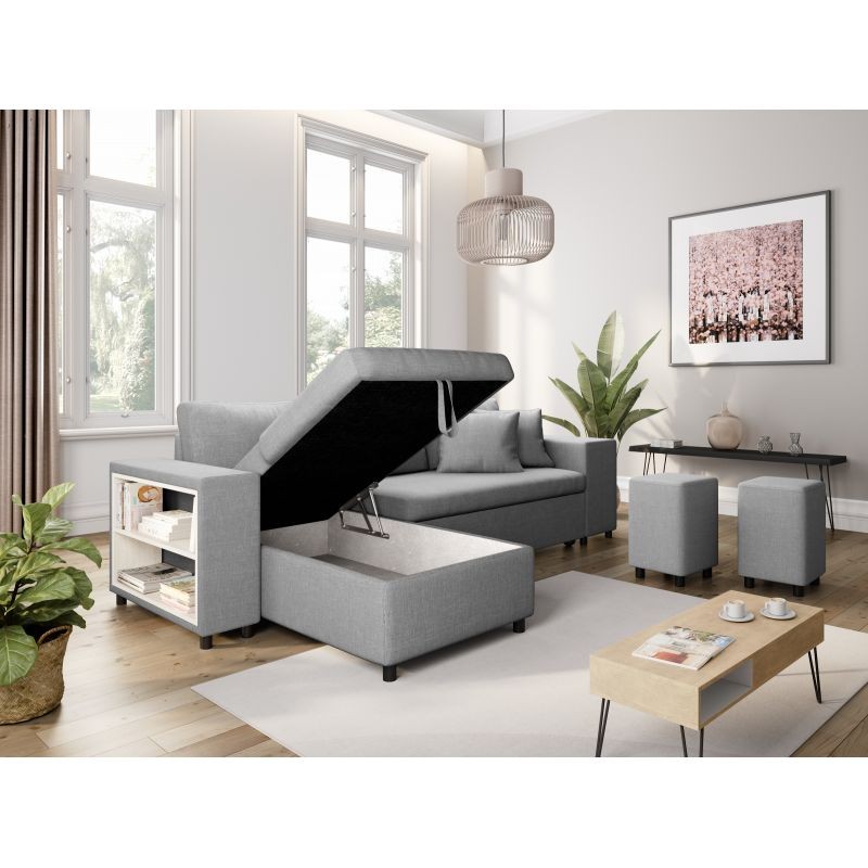 El sofá de esquina 3 coloca el puf de tela en el estante derecho a la izquierda ADRIEN (gris claro) - image 55480