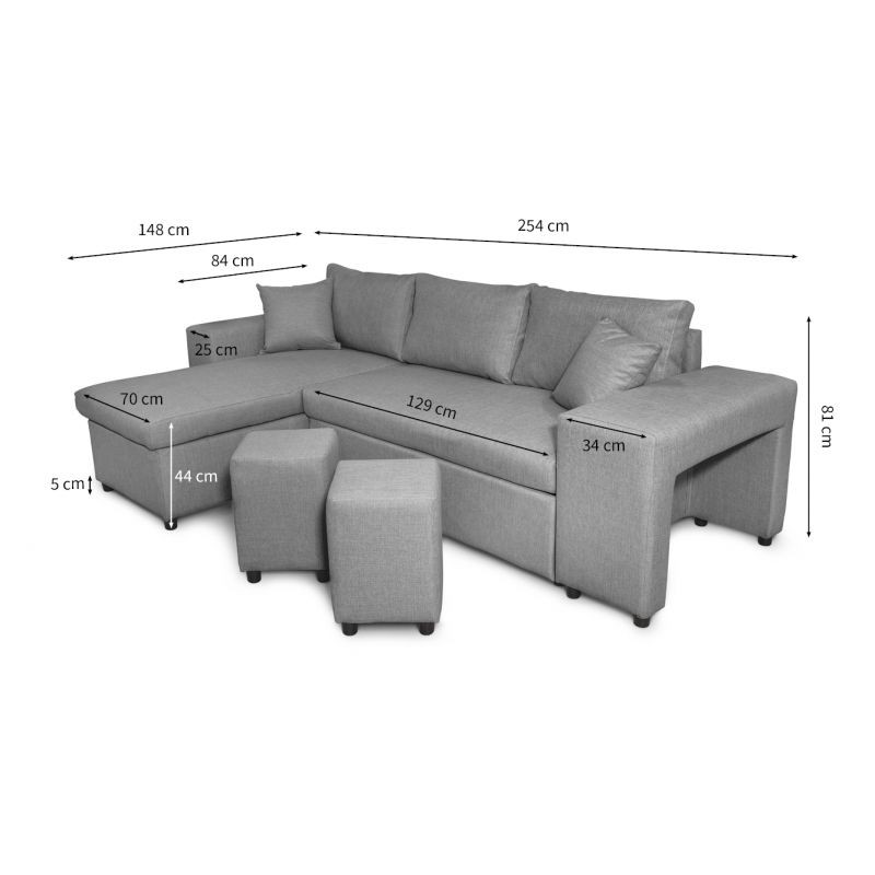 El sofá de esquina 3 coloca el puf de tela en el estante derecho a la izquierda ADRIEN (gris claro) - image 55484