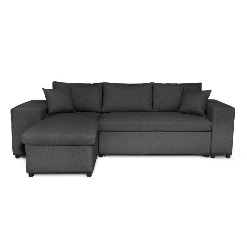 Corner sofa 3 places fabric pouf right shelf left ADRIEN (Dark grey) - image 55499