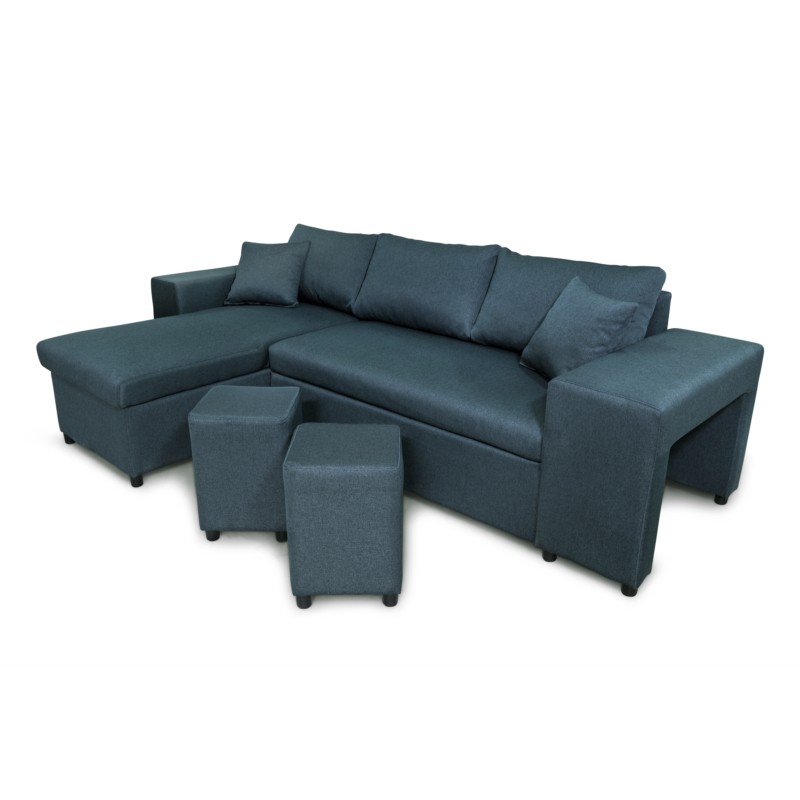 El sofá de esquina 3 coloca el puf de tela en el estante derecho a la izquierda ADRIEN (azul gasolina) - image 55502