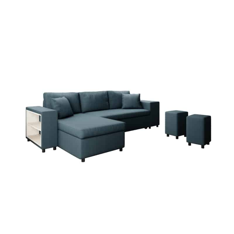 El sofá de esquina 3 coloca el puf de tela en el estante derecho a la izquierda ADRIEN (azul gasolina) - image 55513
