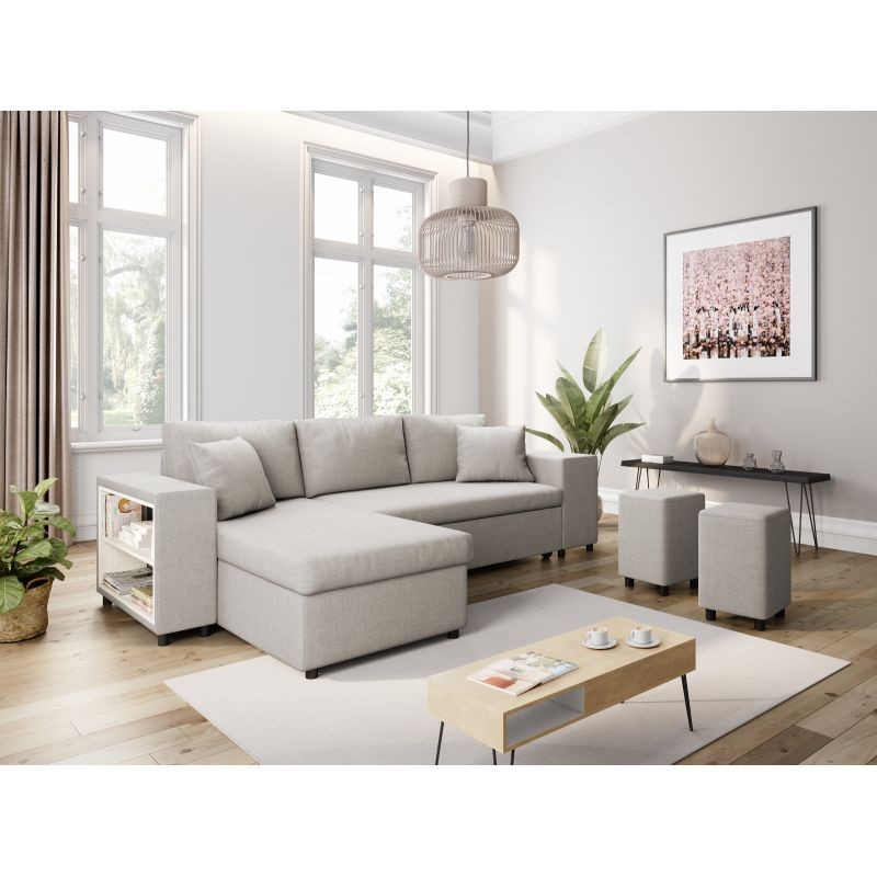 El sofá de esquina 3 coloca el puf de tela en el estante derecho a la izquierda ADRIEN (Natural) - image 55518