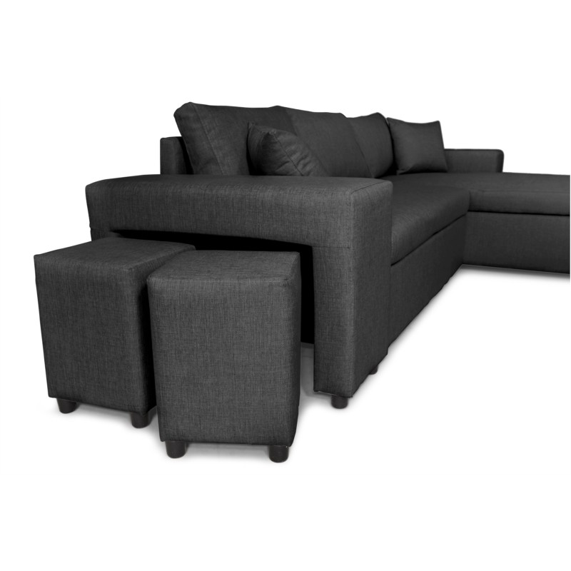 Corner sofa 3 places fabric pouf left shelf right ADRIEN (Dark grey) - image 55551