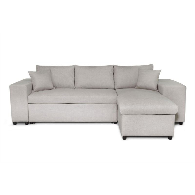 Corner sofa 3 places fabric pouf left shelf right ADRIEN (Natural) - image 55578
