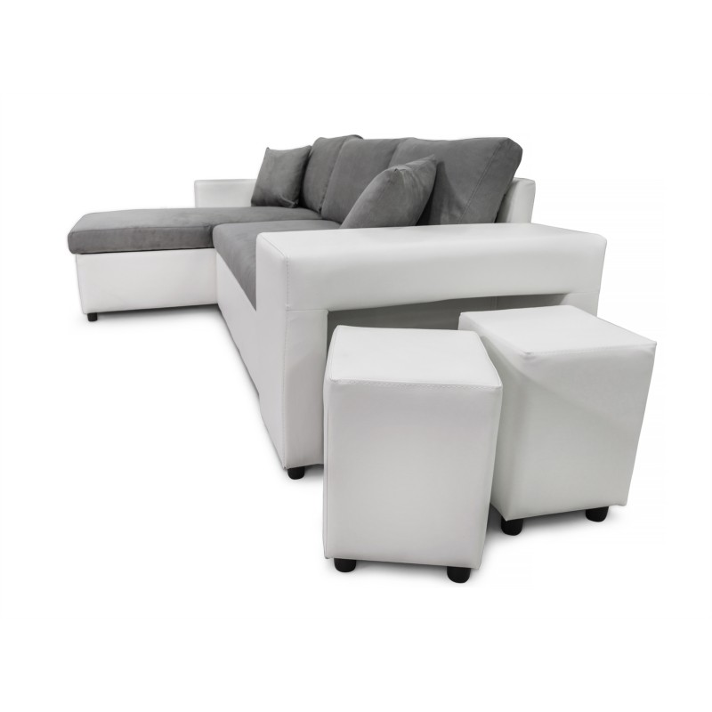 Corner sofa 3 places ottoman right shelf left FABIO (Grey, white) - image 55588