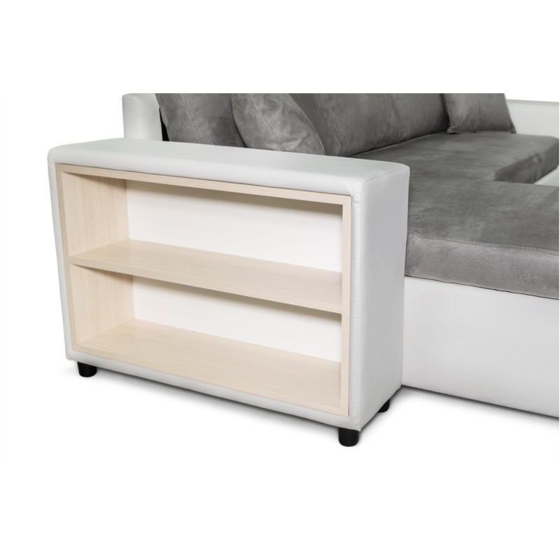 Corner sofa 3 places ottoman right shelf left FABIO (Grey, white) - image 55592