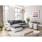 Corner sofa 3 places ottoman right shelf left FABIO (Grey, white)