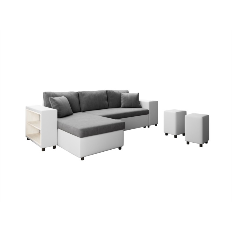 Corner sofa 3 places ottoman right shelf left FABIO (Grey, white) - image 55602