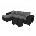 Corner sofa 3 places ottoman right shelf left FABIO (Grey, black)