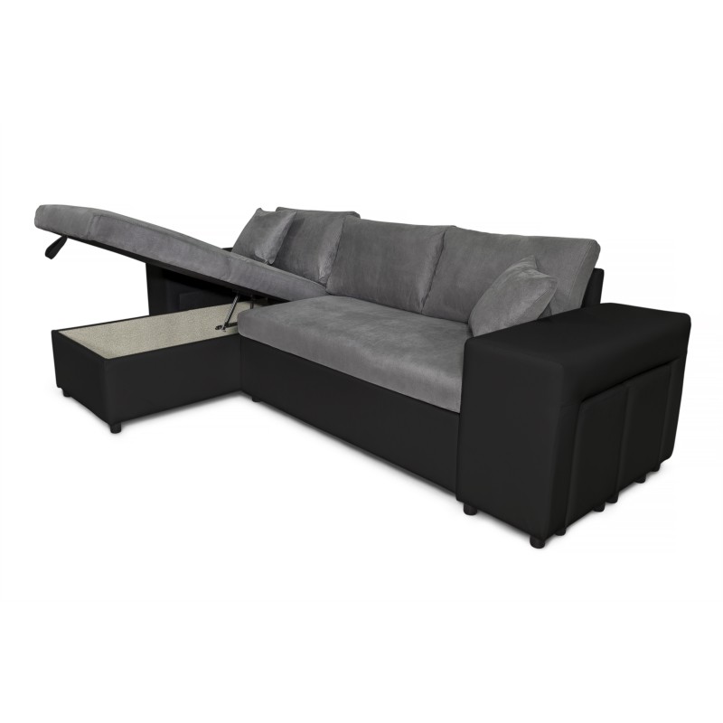 Corner sofa 3 places ottoman right shelf left FABIO (Grey, black) - image 55617